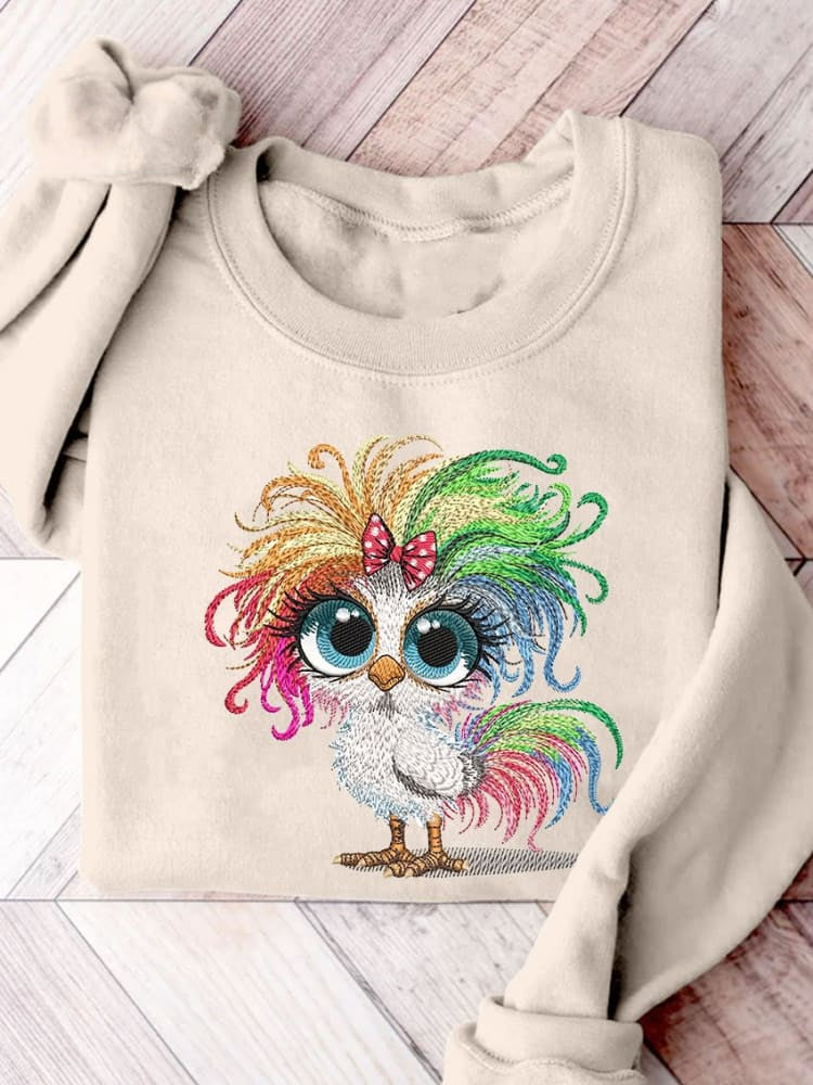 Funny Crazy Chicken Christmas Casual Print Sweatshirt