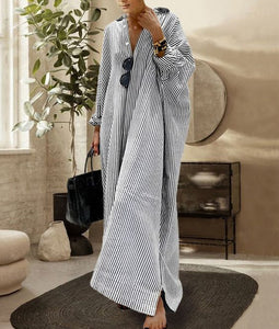 Comfort Stripe Long Sleeve Loose Shirt Long Dress