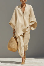 Load image into Gallery viewer, Women's Neutral Linen Set With Asymmetric Hem &amp; Minimalist Design, Sophisticated Daily-Casual Style Set