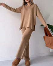 Load image into Gallery viewer, V-neck casual slit knitted two-piece set