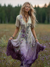 Load image into Gallery viewer, Women's Bohemian Floral Art Gradient Linen Maxi Dress
