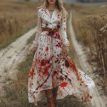 Load image into Gallery viewer, Women's Retro V-neck Pastoral Halloween Party Style Long-sleeve Maxi Long Dress