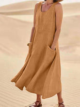 Load image into Gallery viewer, Women Sleeveless Sundress Elegant Round Neck Cotton Linen Solid Long Tank Casual Summer Dress