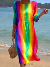 Load image into Gallery viewer, Women's Casual  Round Neck Mid Sleeve Print Cotton and Linen Dress