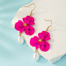Load image into Gallery viewer, Sweet Imitation Pearl Rose Red Flower Earrings