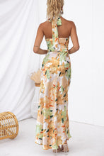 Load image into Gallery viewer, Happier Now Satin Floral Halter Maxi Dress