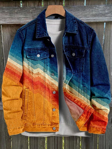 Vintage Orange and Blue Stripes Print Casual Jacket