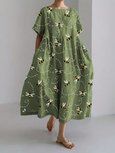 Load image into Gallery viewer, Flying Bees Embroidery Pattern Linen Blend Maxi Dress