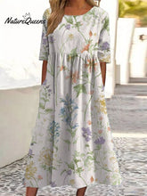 Load image into Gallery viewer, Women's Flower Print Pocket Cotton Dress
