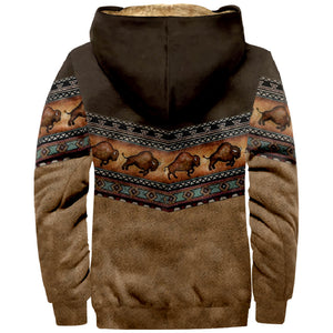 Wearshes Vintage Cowboy Print Pocket Fleece Hoodie Jacket