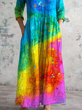 Load image into Gallery viewer, Women&#39;s V-Neck Rainbow Gradient Pattern Dress With Pockets