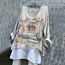 Load image into Gallery viewer, Vintage Patchwork Tree Embroidery Art Linen Blend Blouse