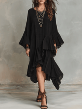 Load image into Gallery viewer, Elegant Asymmetric Ruffle Black Boho Midi Dress