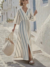 Load image into Gallery viewer, Women's Summer Cotton&amp;Linen Cross Collar Slit Dress
