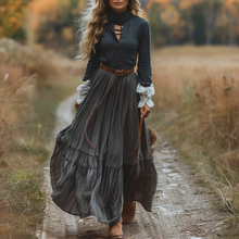 Load image into Gallery viewer, Women's Vintage Paneled Linen Long-sleeve Maxi Long Dress