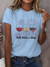 Load image into Gallery viewer, Women&#39;s Red Wine And Blue Print Casual T-Shirt