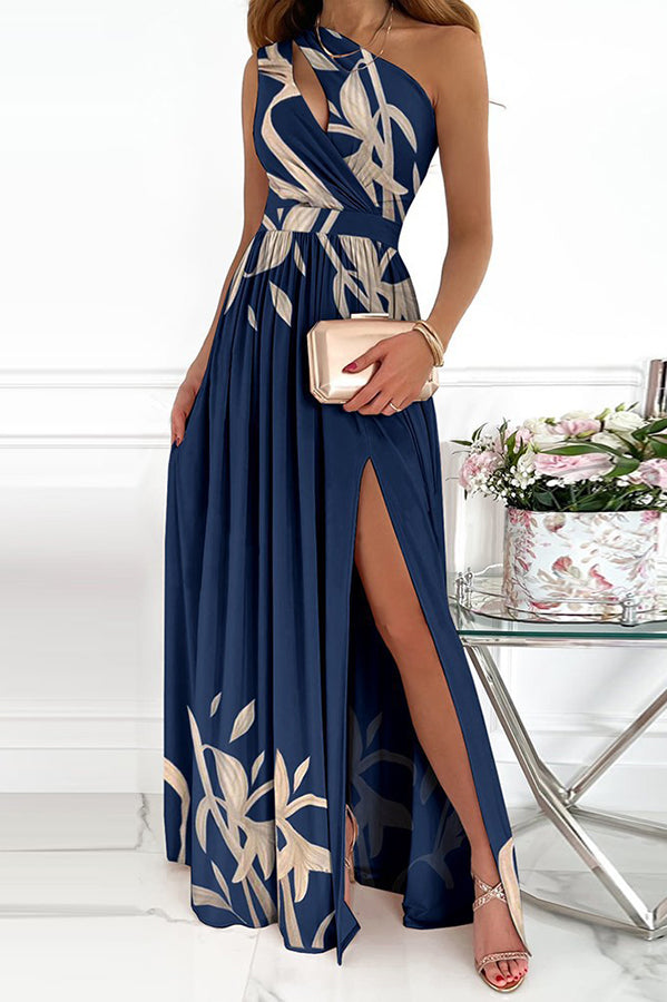 Jolie Floral One Shoulder Cutout Slit Maxi Dress