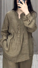 Load image into Gallery viewer, Women Cotton and Linen V-neck Two-piece Suit