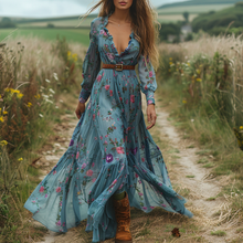 Load image into Gallery viewer, Women's Vintage Country Pastoral Linen Style Long-sleeve Maxi Long Dress