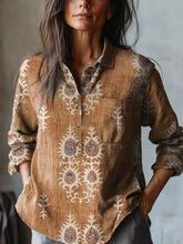 Load image into Gallery viewer, Women's Vintage Ethnic Floral Art Print Casual Cotton And Linen Shirt