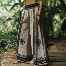Load image into Gallery viewer, Bohemian Holiday Style Retro Linen Floral Ethnic Totem Print Casual Pants