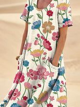 Load image into Gallery viewer, Women's Elegant Flowers Art Print Casual Linen Pocket Dress
