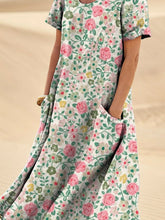 Load image into Gallery viewer, Women's Vintage Floral Flowers Texture Linen Pocket Dress