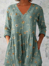 Load image into Gallery viewer, Women's Elegant Floral Pattern Round Neck Cotton and Linen Top