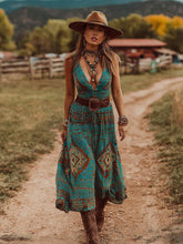 Load image into Gallery viewer, Women's Vintage Western Geometric Print V-neck Tank Midi Dress