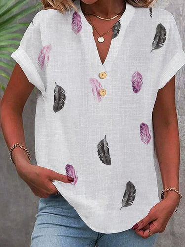 Women's Casual Short Sleeve Feather Printing Shirt