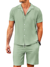 Load image into Gallery viewer, Men's Daily Comfortable Solid Color Puff Wrinkle Short Sleeve Shorts Set