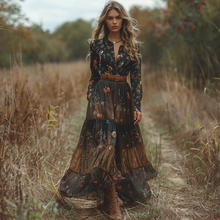 Load image into Gallery viewer, Women's Vintage Country Pastoral Linen Style Long-sleeve Maxi Long Dress