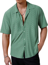 Load image into Gallery viewer, Men's Summer Solid Color Jacquard Lapel Short Sleeve Shirt
