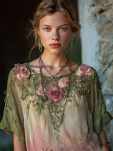 Load image into Gallery viewer, Vintage Pink Roses Gradient Flowy Linen Tunic