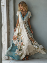 Load image into Gallery viewer, Women's Vintage Oil Painting Floral Art Stitching Linen Dress