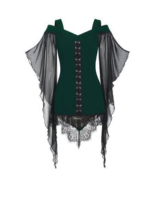 Halloween Solid Color Swing Sleeve Irregular Patchwork Top