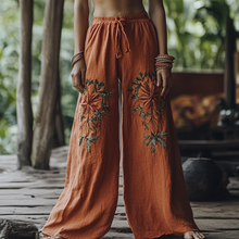 Load image into Gallery viewer, Bohemian Holiday Style Retro Linen Floral Ethnic Totem Print Casual Pants