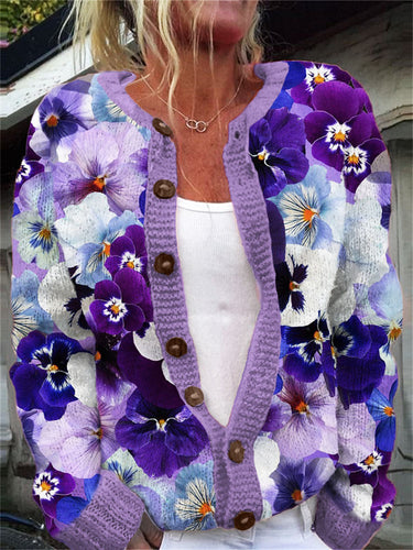 Alzheimer's Awareness Floral Cardigan Sweater