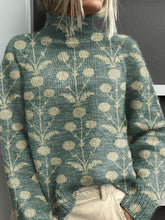 Load image into Gallery viewer, Women's Vintage Lovely Floral Art Print Knit Turtleneck Pullover Sweater