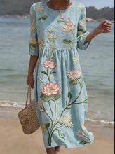 Load image into Gallery viewer, Women's Casual Floral Print Round Neck Dress