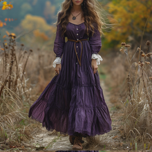 Load image into Gallery viewer, Women's Vintage V-neck Linen Long-sleeve Maxi Long Dress