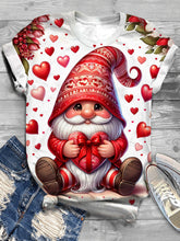 Load image into Gallery viewer, Valentines Day Gnome Print Crew Neck T-Shirt