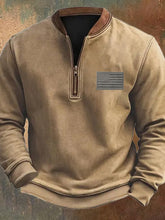 Load image into Gallery viewer, Men's Vintage Western Leather Flag Zip Neck Sweatshirt