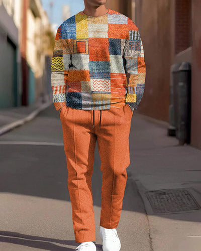 Men's Simple Color Block Round Neck Casual Sports Suit