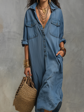 Load image into Gallery viewer, Casual Bohemian Style Washed Blue Shirt Dress
