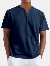 Load image into Gallery viewer, Men's Summer Solid Color Henley Short Sleeve T-shirt