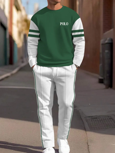Men's Simple Colorblock Round Neck Casual Sports Set 0123