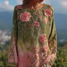 Load image into Gallery viewer, Vintage Pink Rose Embroidered Gradient Linen Tunic