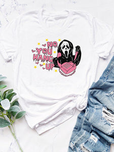 No You Hang Up Scary Ghost Face Print T Shirt