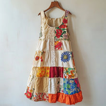 Load image into Gallery viewer, Boho Lace Floral Patchwork Linen Blend Dress e4c0